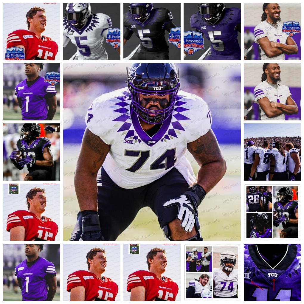 Custom TCU Horned Frogs Football Jersey 5 LaDainian Tomlinson 7 Kenny Hill 30 Garret Wallow 94 Corey Bethley Stitched, Add patch
Custom TCU Horned Frogs Football Jersey 5 LaDainian Tomlinson 7 Kenny Hill 30 Garret Wallow 94 Corey Bethley Stitched, Add patch