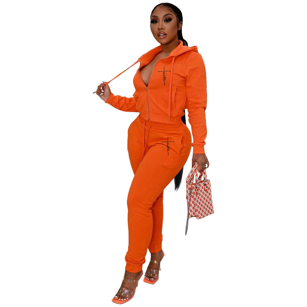 Wholesale Tracksuits Women Two Piece Set Fall Winter Clothes Faith Outfits Long Sleeve Jacket And Pants Matching Sweat Suits Casual Sportswear 8878
