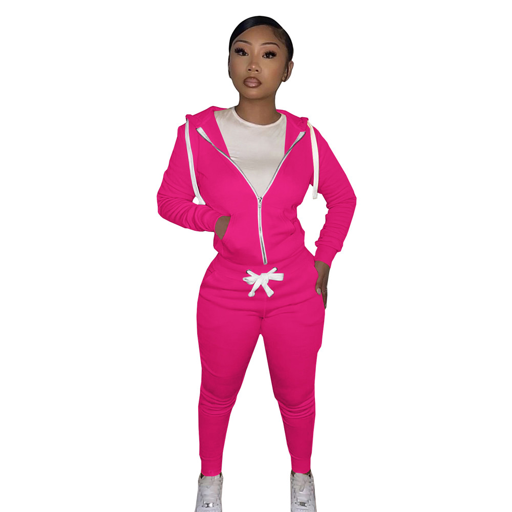 Fall Winter Fleece Sweatsuits Women Tracksuits Jogging Suits Long Sleeve Hooded Jacket and Pants Two Piece Sets Solid Sports Suit Casual Outfits Sport