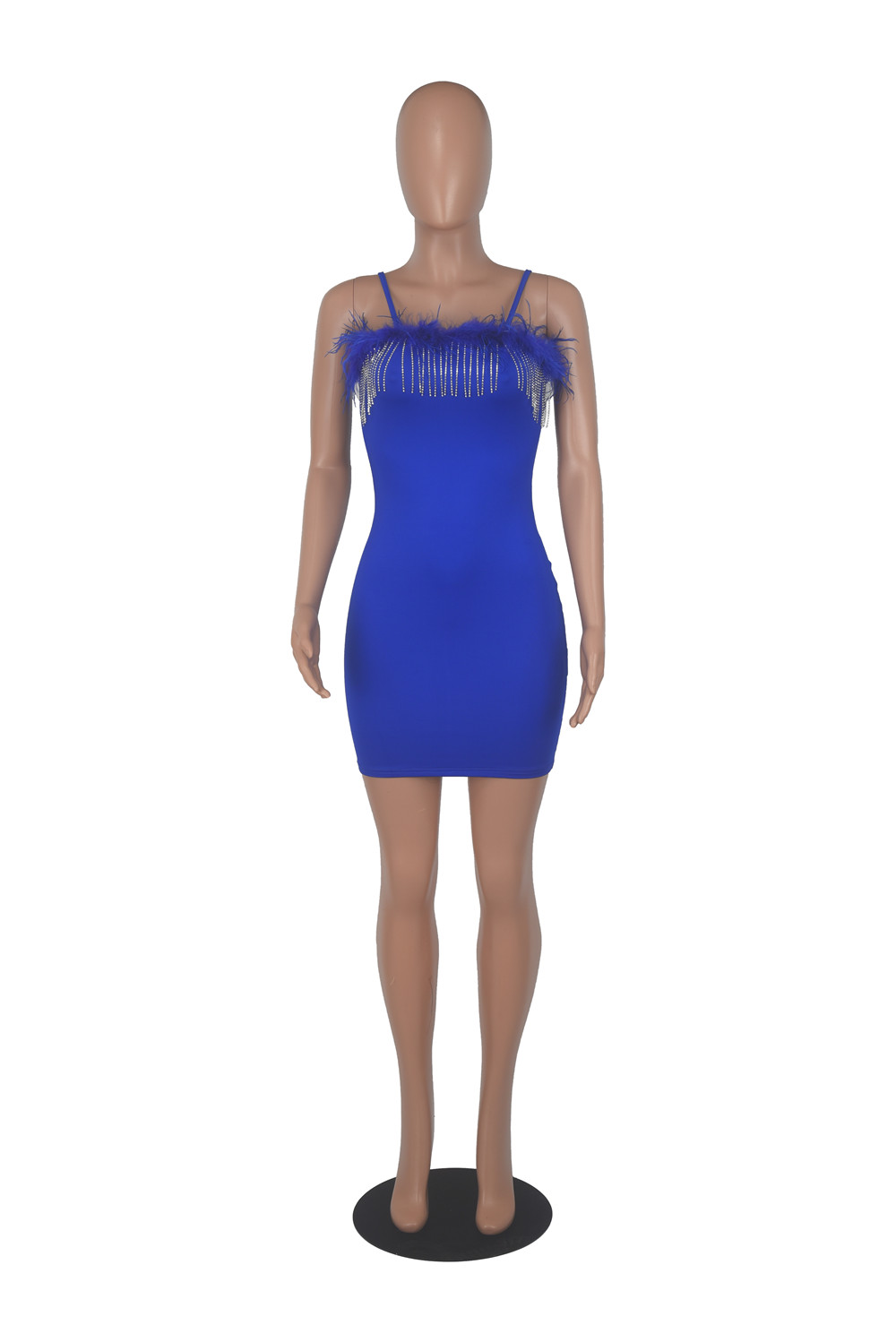 Sexy Spaghetti Dress Women Summer Clothes Sleeveless Bodycon Dresses with Feather Casual Sheath Dress Night Club Party Wear Fashion Streetwear Clothin