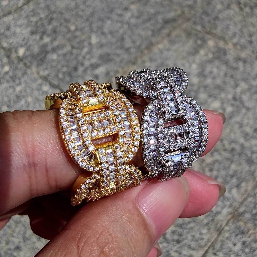 Hip Hop Mixed With Side Stones Zircon Pig Nose Cuban Chain Ring Real Gold Electroplated hipopBling Men's Ring