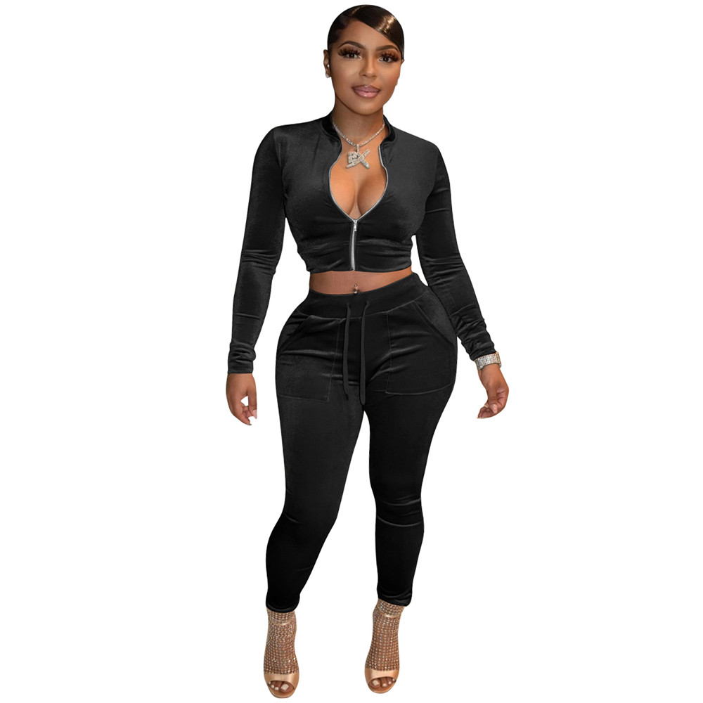 Wholesale Golden Velvet Tracksuits Women Two Piece Set Fall Winter Clothes Sweatsuits Long Sleeve Jacket And Pants Matching Sets Casual Velour Sportsw