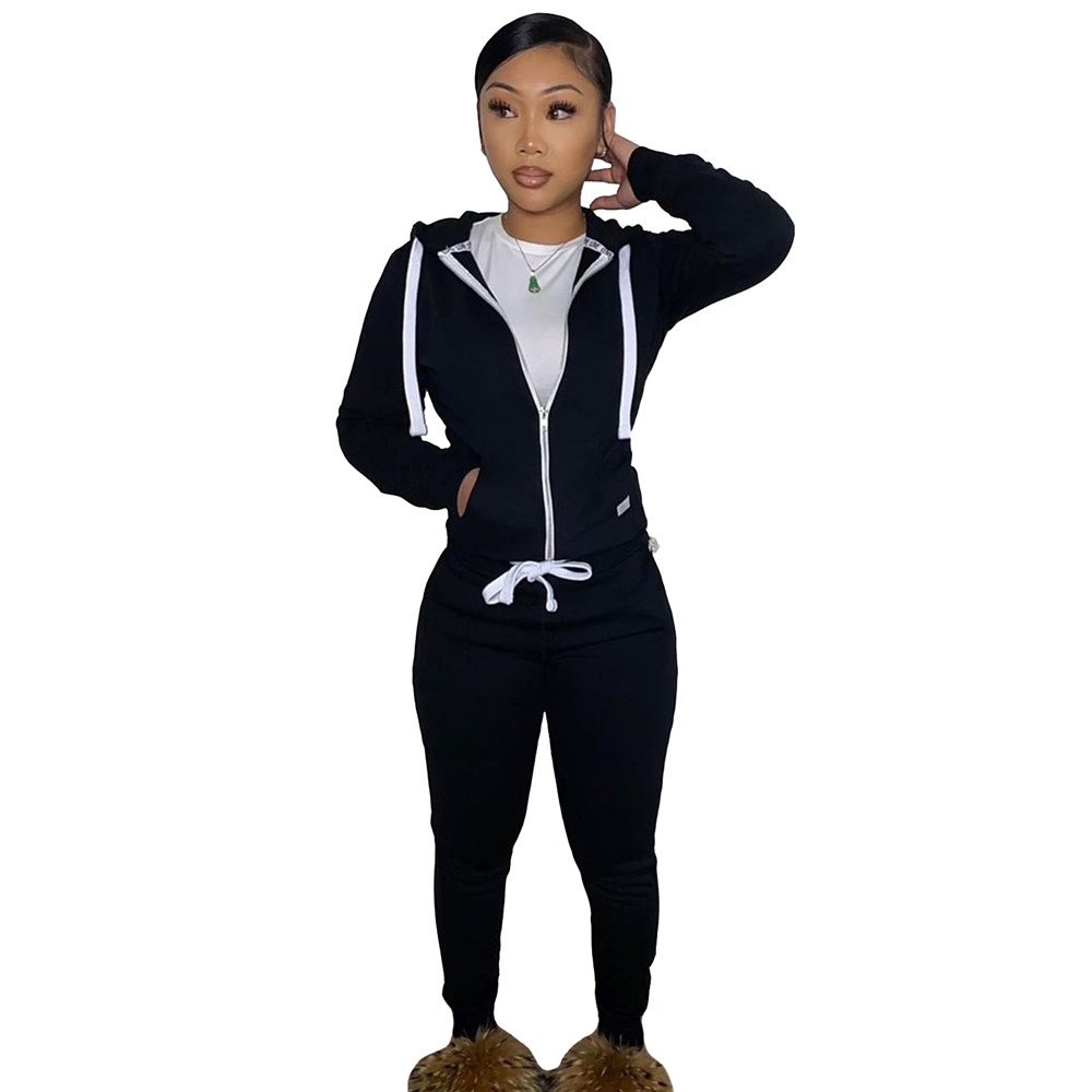 Fall Winter Fleece Sweatsuits Women Tracksuits Jogging Suits Long Sleeve Hooded Jacket and Pants Two Piece Sets Solid Sports Suit Casual Outfits Sport