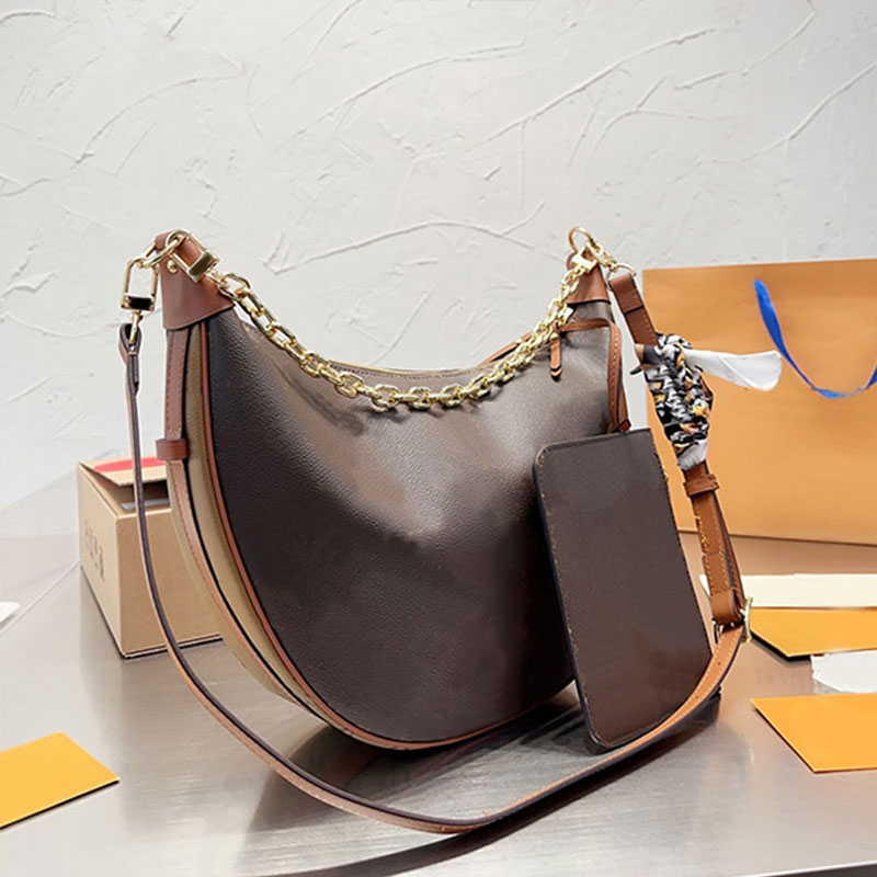 25/35/38cm Women Designer Bags Half Moon Axillary Handbag Shoulder Crescent Loop Luxury Purses Vintage Monograms Chain Underarm Baguette Bag Printed Mini Wallets