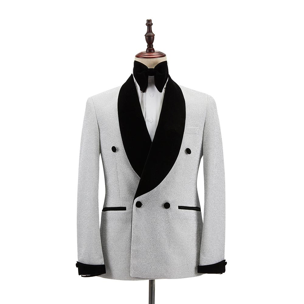 Two Pieces Wedding Tuxedos Men Suits Shining Sequins Modern Formal Slim Double Breasted Customized Fit Notched Lapel Pockets Bridegroom