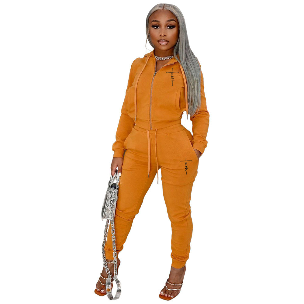 Wholesale Tracksuits Women Two Piece Set Fall Winter Clothes Faith Outfits Long Sleeve Jacket And Pants Matching Sweat Suits Casual Sportswear 8878