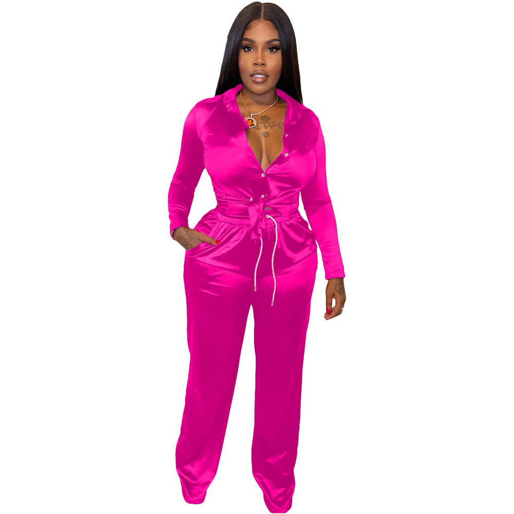 Bulk Wholesale Satin Tracksuits Two Piece Sets Women Outfits Fall Winter Clothes Long Sleeve Shirt and Pants Matching Set Casual Sportswear 8780
