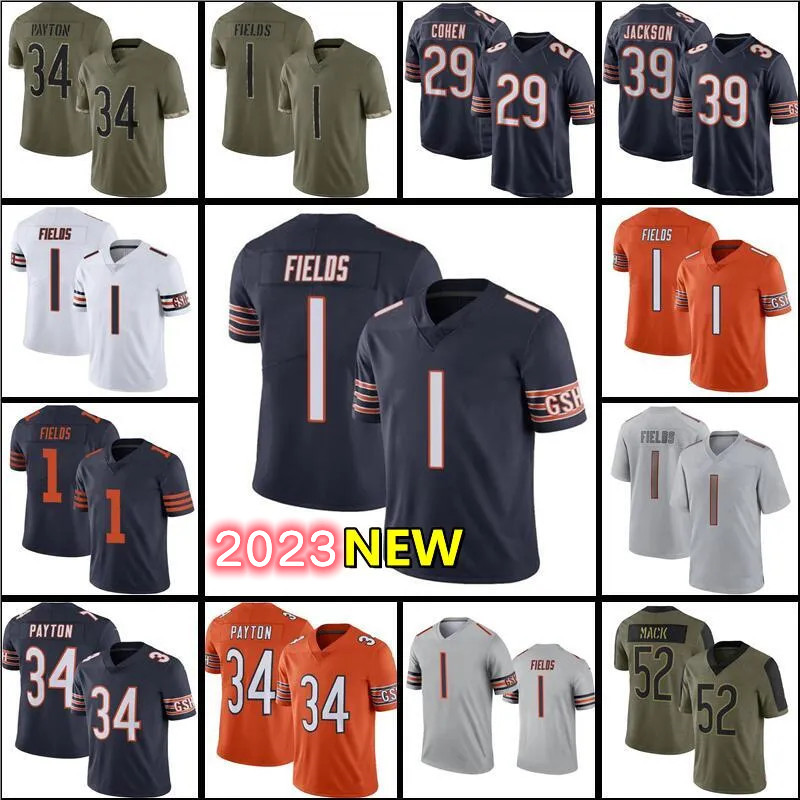 Custom Football jersey Chase Claypool Justin Fields Walter Payton Jaquan Brisker David Montgomery Darnell Mooney Eddie Jackson Brian Mike Ditka Cole Kmet Urlacher