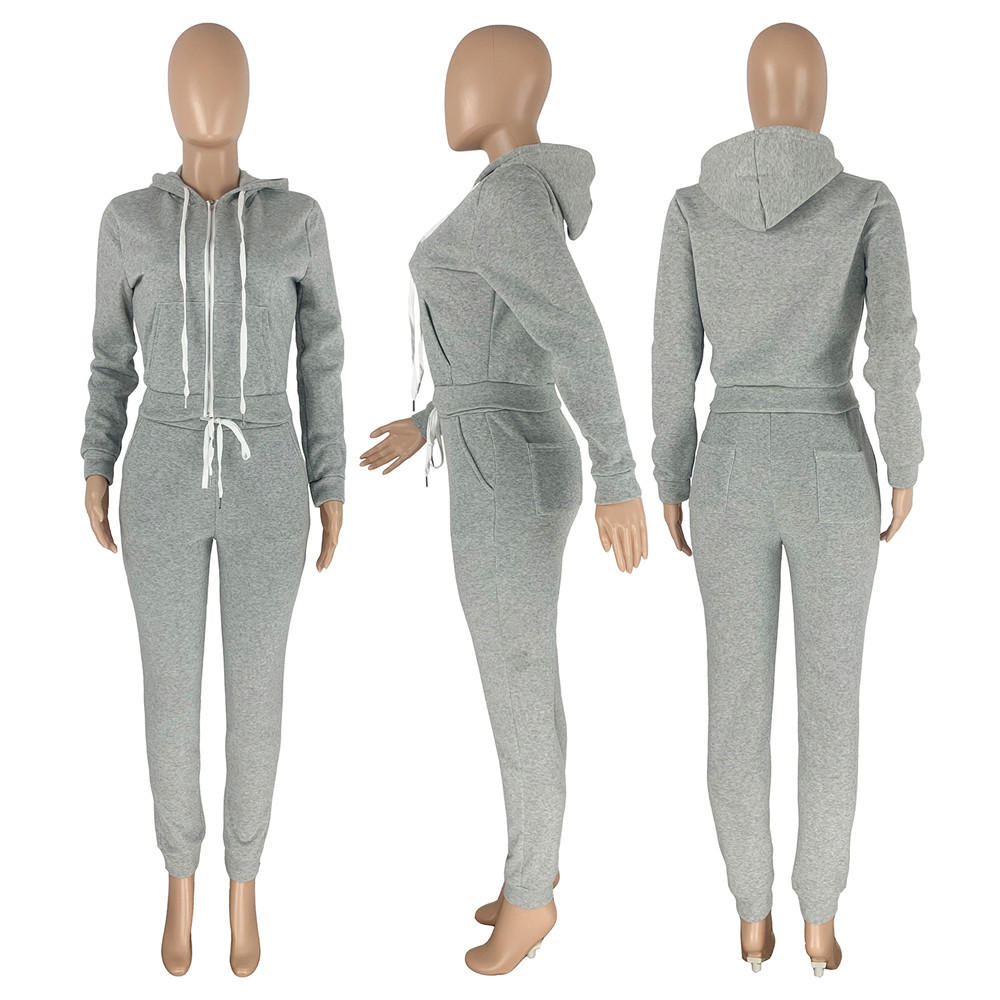Fall Winter Fleece Sweatsuits Women Tracksuits Jogging Suits Long Sleeve Hooded Jacket and Pants Two Piece Sets Solid Sports Suit Casual Outfits Sport