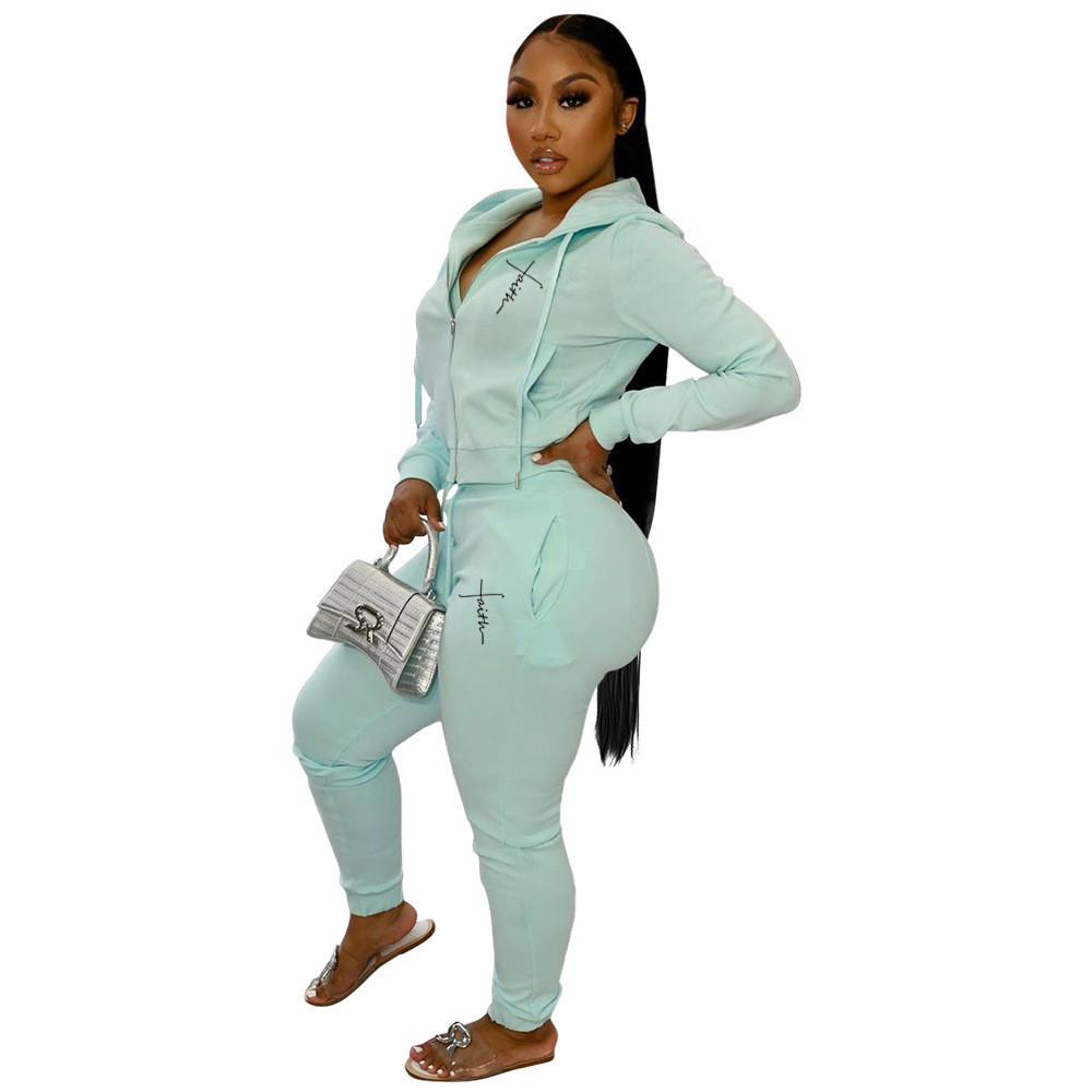 Wholesale Tracksuits Women Two Piece Set Fall Winter Clothes Faith Outfits Long Sleeve Jacket And Pants Matching Sweat Suits Casual Sportswear 8878