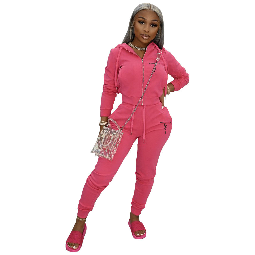Wholesale Tracksuits Women Two Piece Set Fall Winter Clothes Faith Outfits Long Sleeve Jacket And Pants Matching Sweat Suits Casual Sportswear 8878