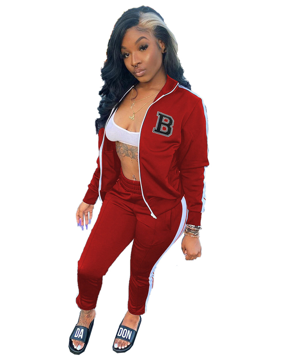 Bulk Items Wholesale Lots Fall Winter Tracksuits Women Outfits Two Piece Set Long Sleeve B letter Jacket and Pants Matching Sweatsuits Outdoor Jogger 