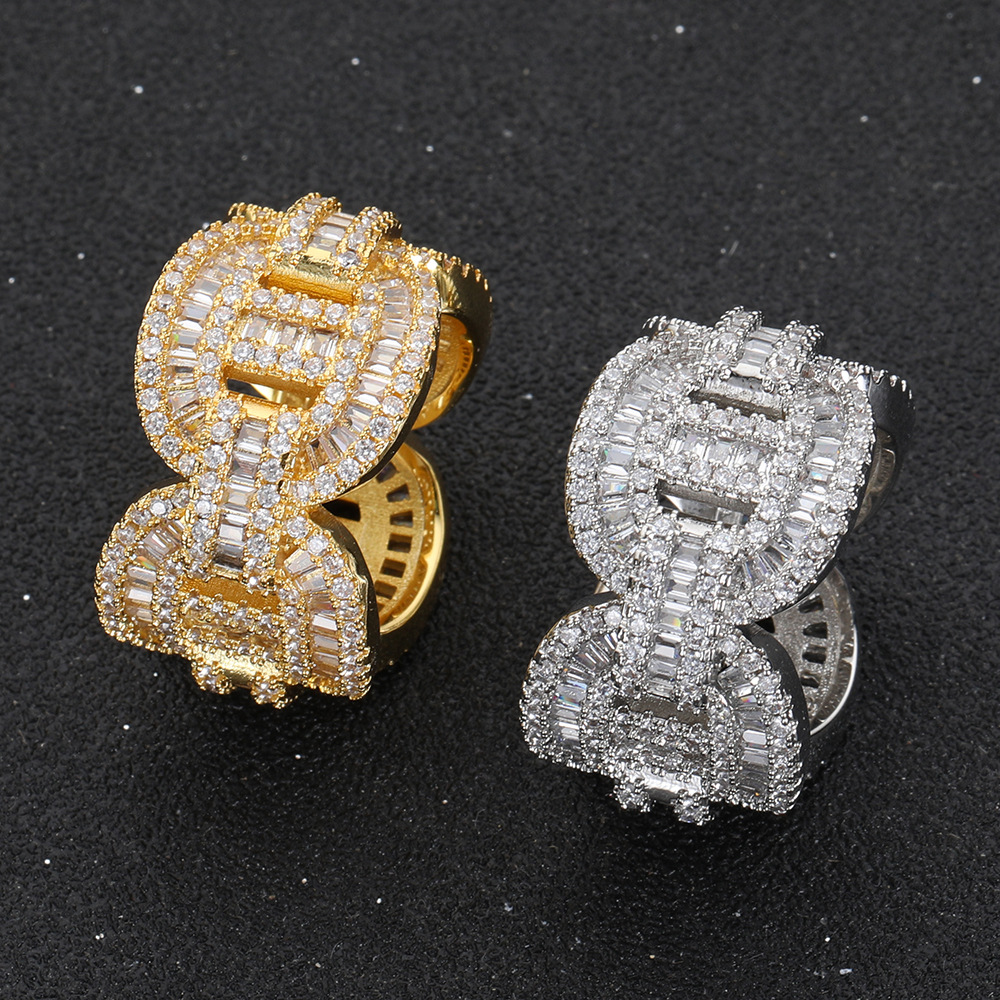 Hip Hop Mixed With Side Stones Zircon Pig Nose Cuban Chain Ring Real Gold Electroplated hipopBling Men's Ring