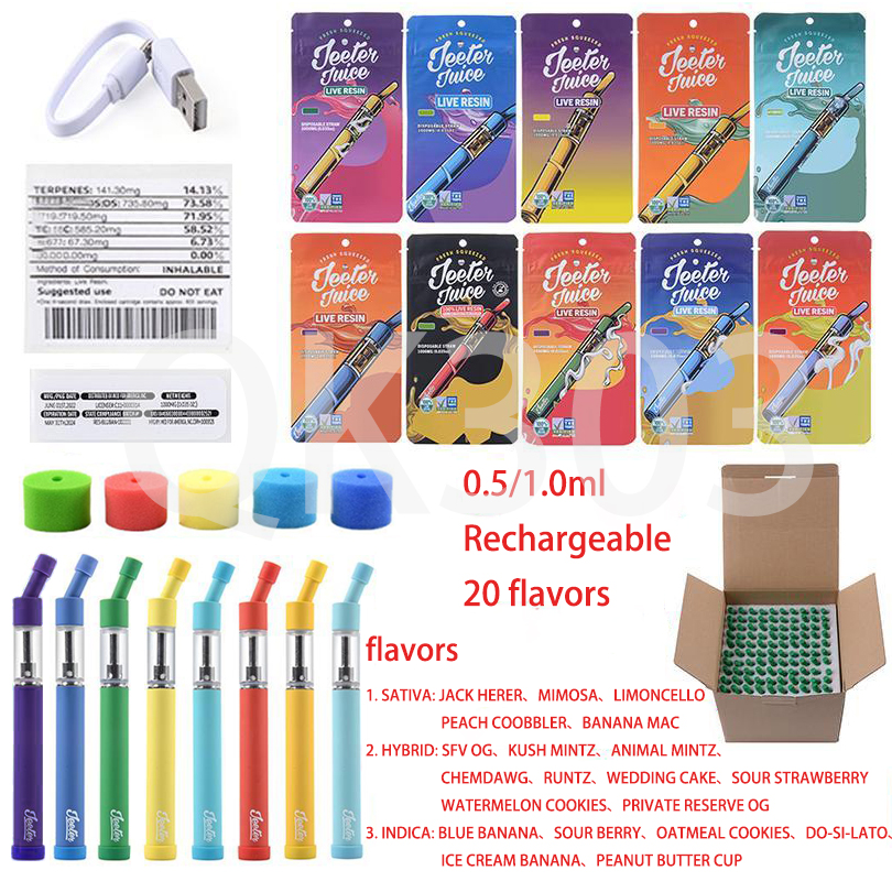Jeeter Juice Screw-in Disposable E-cigarettes Vape Pen Multiple Colors and strains 350mAh Battery Rechargeable 1ml Empty Carts With Childproof Gift Bag Packaging
Jeeter Juice Screw-in Disposable E-cigarettes Vape Pen Multiple Colors and strains 350mAh Battery Rechargeable 1ml Empty Carts With Childproof Gift Bag Packaging
