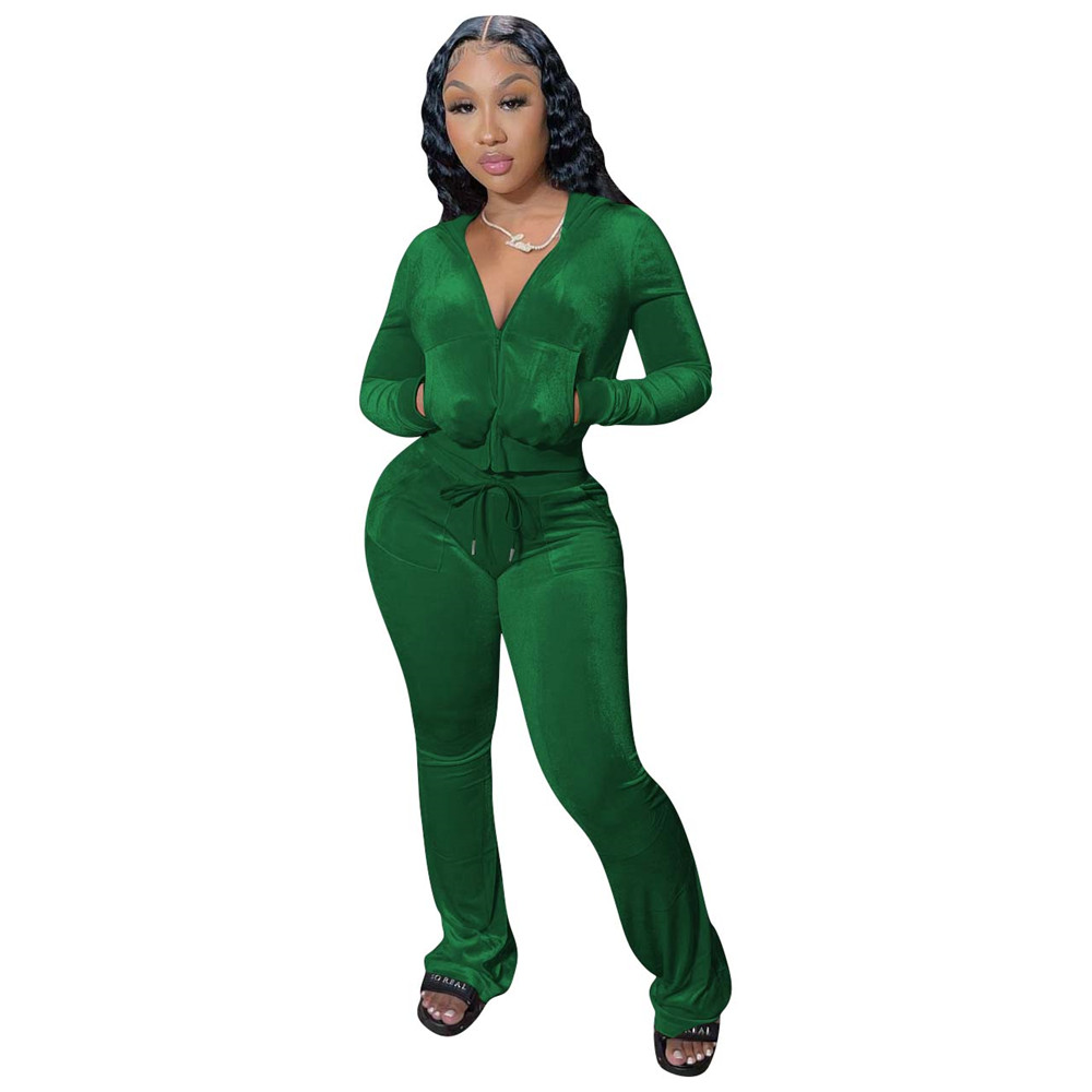 NEW Designer Velvet Tracksuits Fall Winter Women Sweatsuits Long Sleeve Hooded Jacket and Flare Pants Two Piece Sets Outfits Casual Sports suits Bulk 