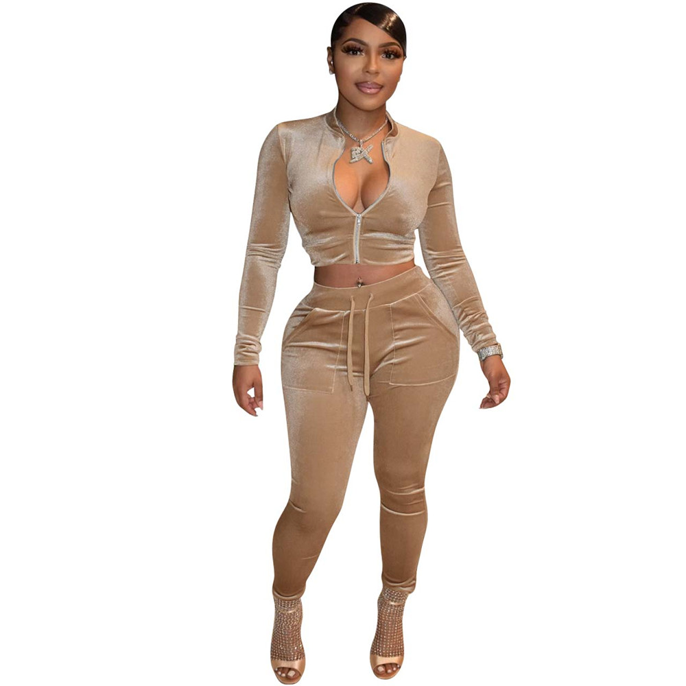 Wholesale Golden Velvet Tracksuits Women Two Piece Set Fall Winter Clothes Sweatsuits Long Sleeve Jacket And Pants Matching Sets Casual Velour Sportsw