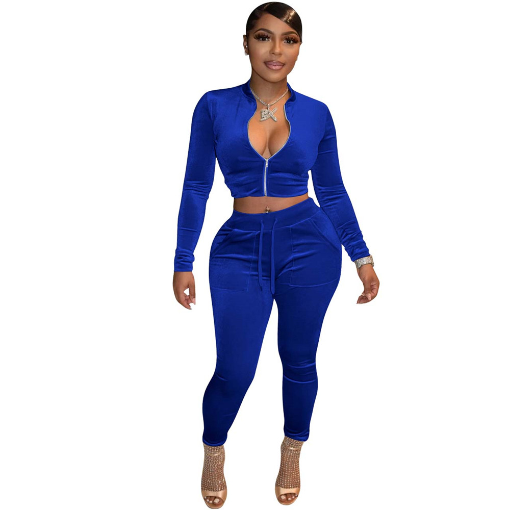 Wholesale Golden Velvet Tracksuits Women Two Piece Set Fall Winter Clothes Sweatsuits Long Sleeve Jacket And Pants Matching Sets Casual Velour Sportsw