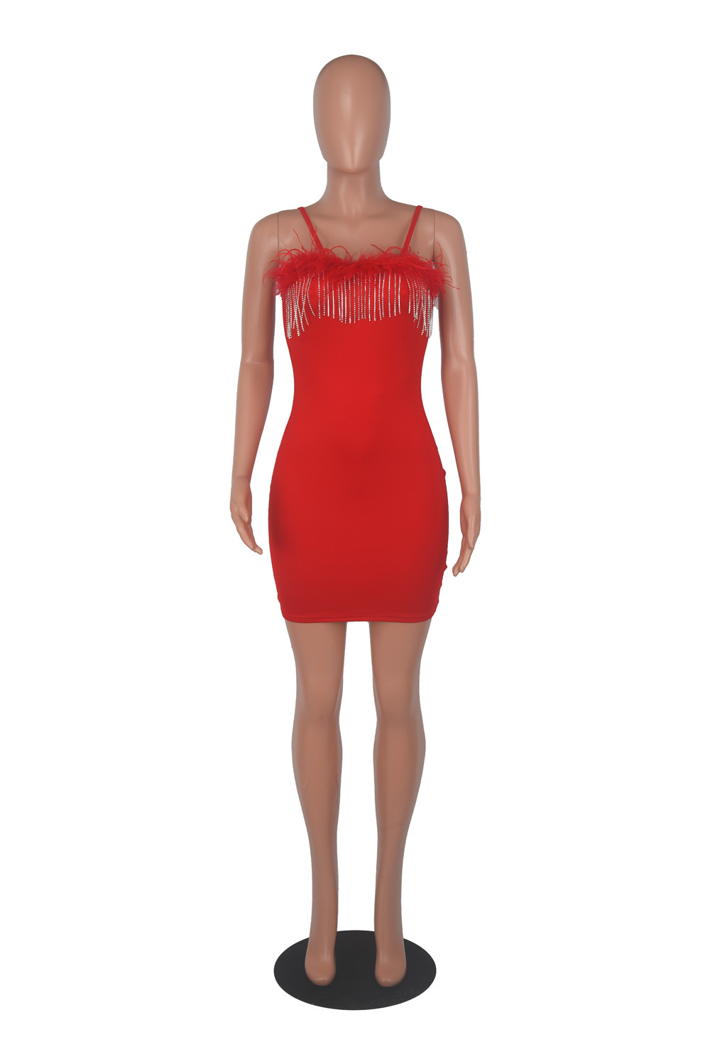 Sexy Spaghetti Dress Women Summer Clothes Sleeveless Bodycon Dresses with Feather Casual Sheath Dress Night Club Party Wear Fashion Streetwear Clothin
