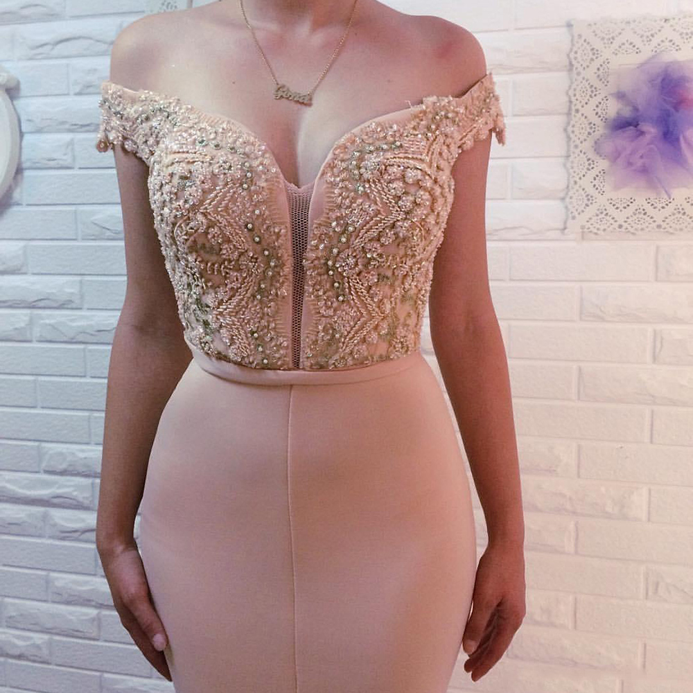 Plus Size New Custom Girl Elastic Satin Woman Lady Formal Off-Shoulder Mermaid Beaded Bridesmaid Dresses Gown Sweetheart