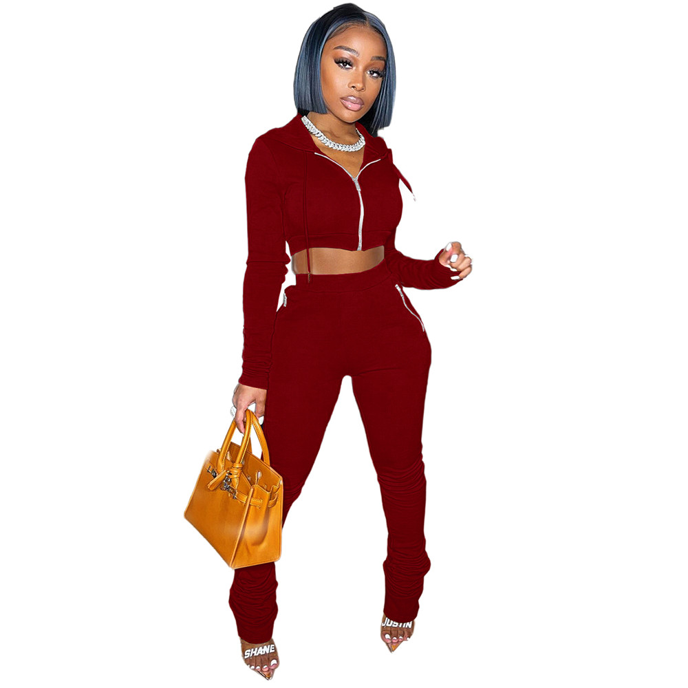 Fall Winter Fleece Tracksuits Women Two Piece Sets Long Sleeve Sweatsuits Hooded Jacket and Stacked Pants 2pcs Casual Solid Sports Suits Outdoor Jogge