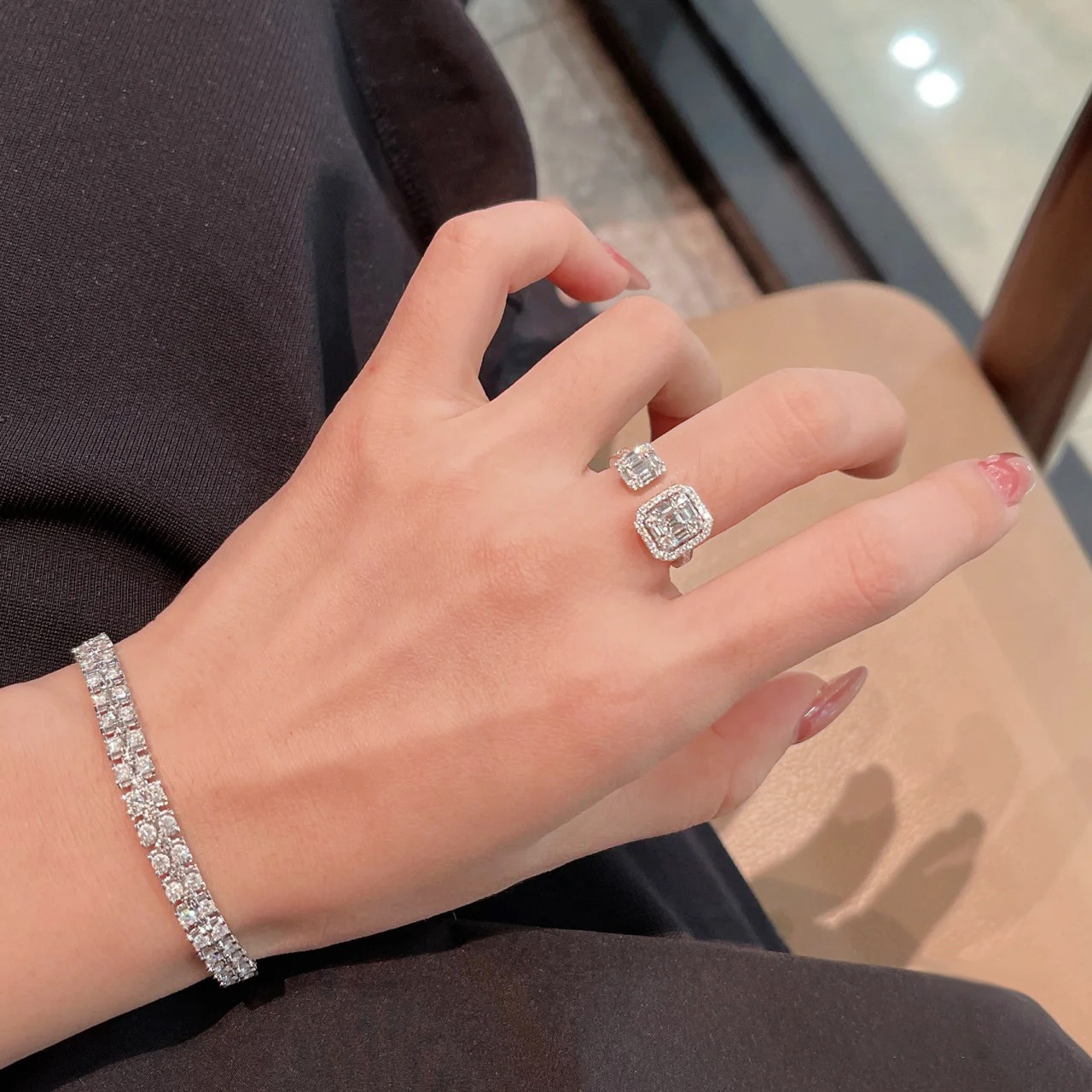 Choucong Ins Top Sell Wedding Rings Luxury Jewelry 925 Sterling Silver Princess Cut White Topaz CZ Diamond Gemstones Party Women Open Adjustable Ring 