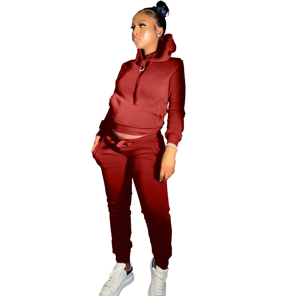 Wholesale Fleece Tracksuits Women Jogger Suits Fall Winter Clothes Hooded Hoodie Pants Two Piece Set Casual Solid Sweatsuits Black Sportswear Clothing