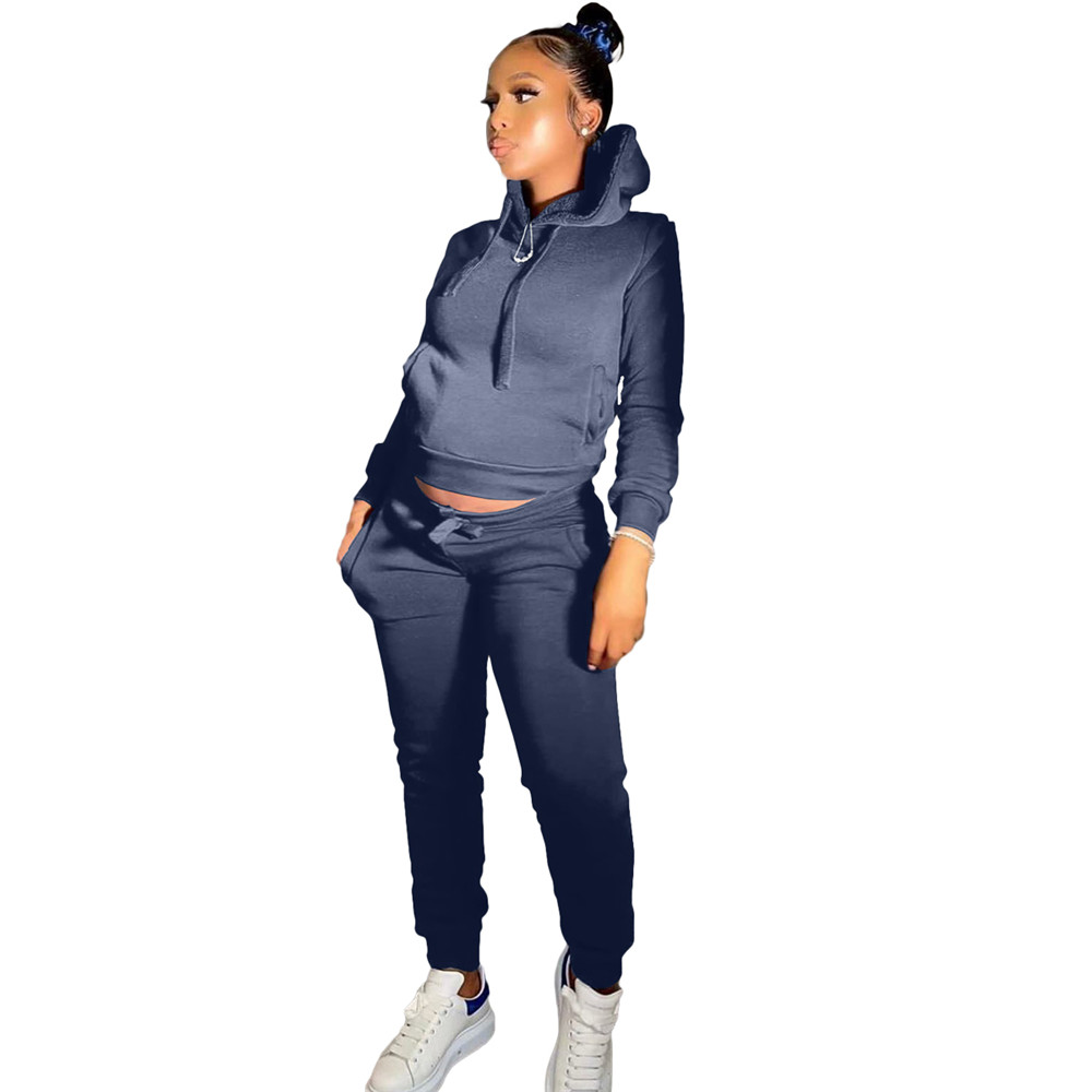 Wholesale Fleece Tracksuits Women Jogger Suits Fall Winter Clothes Hooded Hoodie Pants Two Piece Set Casual Solid Sweatsuits Black Sportswear Clothing