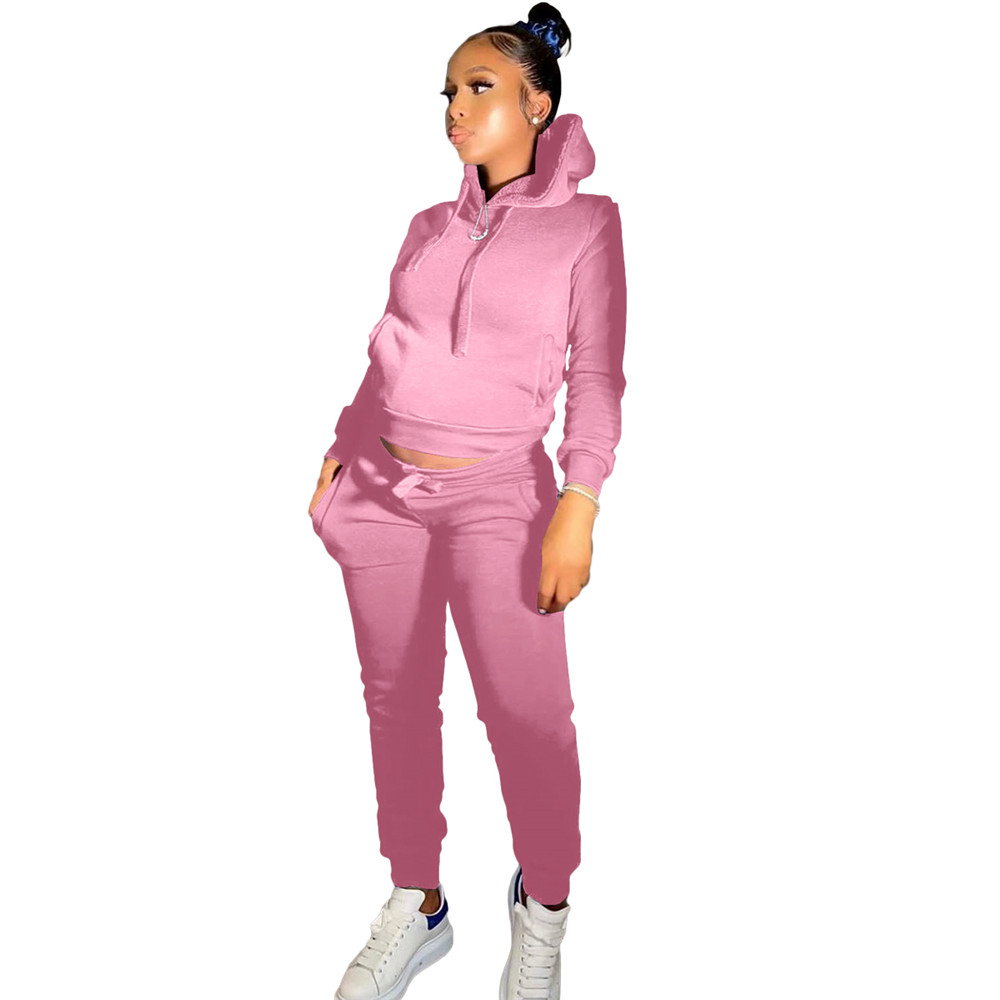 Wholesale Fleece Tracksuits Women Jogger Suits Fall Winter Clothes Hooded Hoodie Pants Two Piece Set Casual Solid Sweatsuits Black Sportswear Clothing