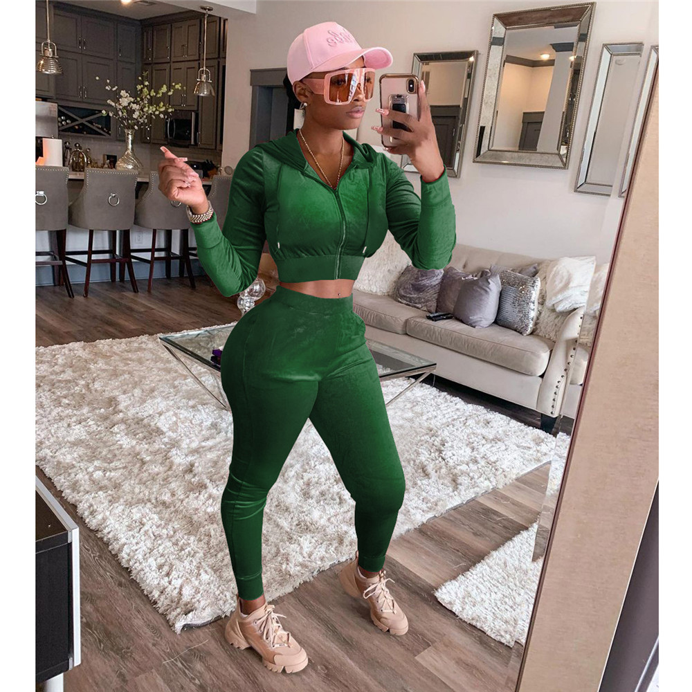 Fall Winter Velvet Tracksuits Women Two Piece Sets Autumn Clothes Sweatsuits Long Sleeve Hooded Jacket And Pants Casual Velour Sportswear Clothing 872
