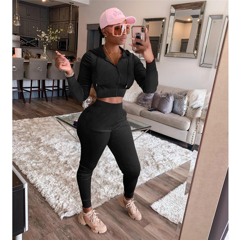 Fall Winter Velvet Tracksuits Women Two Piece Sets Autumn Clothes Sweatsuits Long Sleeve Hooded Jacket And Pants Casual Velour Sportswear Clothing 872