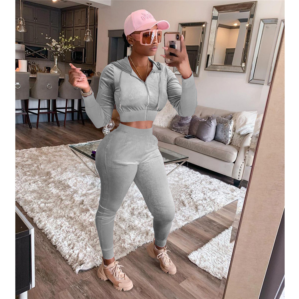 Fall Winter Velvet Tracksuits Women Two Piece Sets Autumn Clothes Sweatsuits Long Sleeve Hooded Jacket And Pants Casual Velour Sportswear Clothing 872