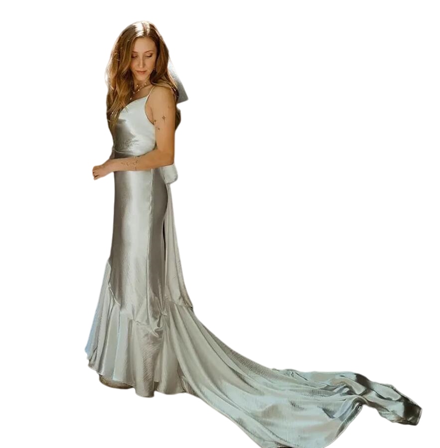 Simple Spaghetti Strap Mermaid Wedding Dresses Bow Tie Back Beach bohemian Bridal Gown Cowl Ruffled vestidos de novia