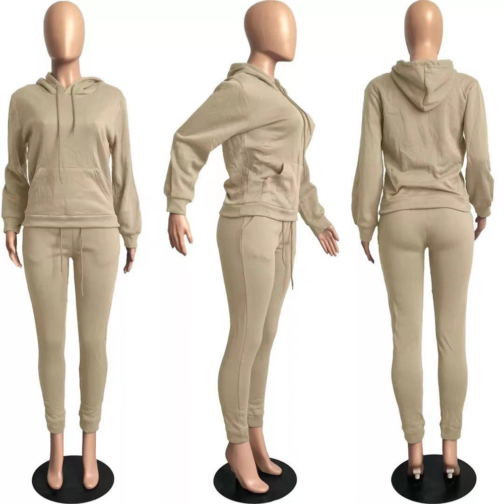 Wholesale Fleece Tracksuits Women Jogger Suits Fall Winter Clothes Hooded Hoodie Pants Two Piece Set Casual Solid Sweatsuits Black Sportswear Clothing