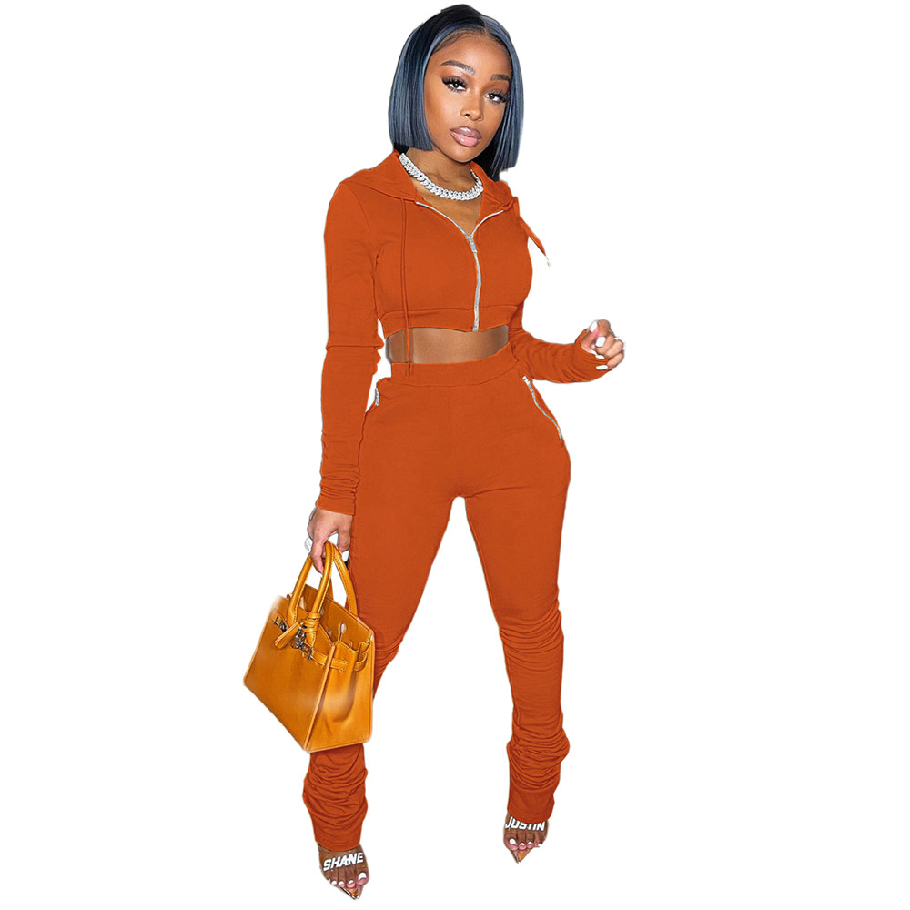 Fall Winter Fleece Tracksuits Women Two Piece Sets Long Sleeve Sweatsuits Hooded Jacket and Stacked Pants 2pcs Casual Solid Sports Suits Outdoor Jogge