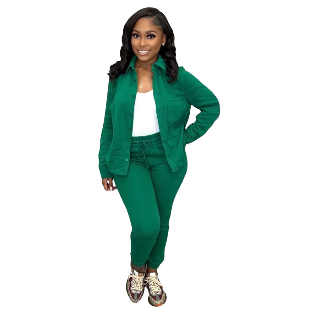 Bulk Wholesale Fleece Tracksuits Women Two Piece Sets Fall Winter Clothes Long Sleeve Shirt Coat and Pants Matching Sets Casual Sportswear 8769