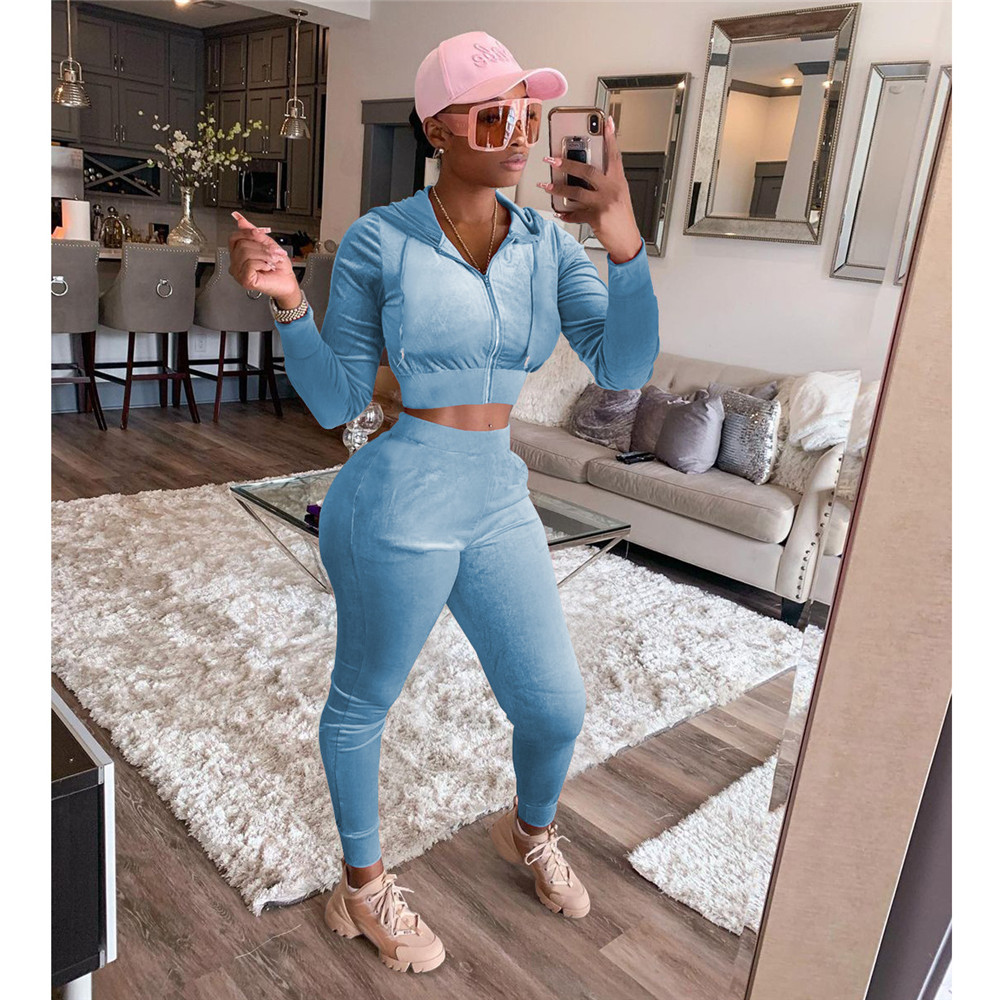 Fall Winter Velvet Tracksuits Women Two Piece Sets Autumn Clothes Sweatsuits Long Sleeve Hooded Jacket And Pants Casual Velour Sportswear Clothing 872