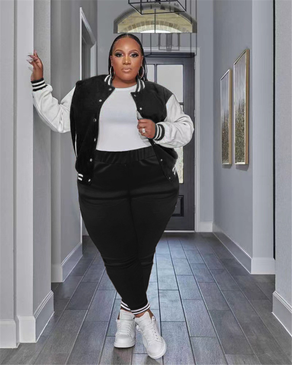 Plus size 4XL 5XL Tracksuits Women Two Piece Set Fall Winter Clothes Long Sleeve Outfits Baseball Uniform Jacket And Pants Sweatsuits Casual Sportswea