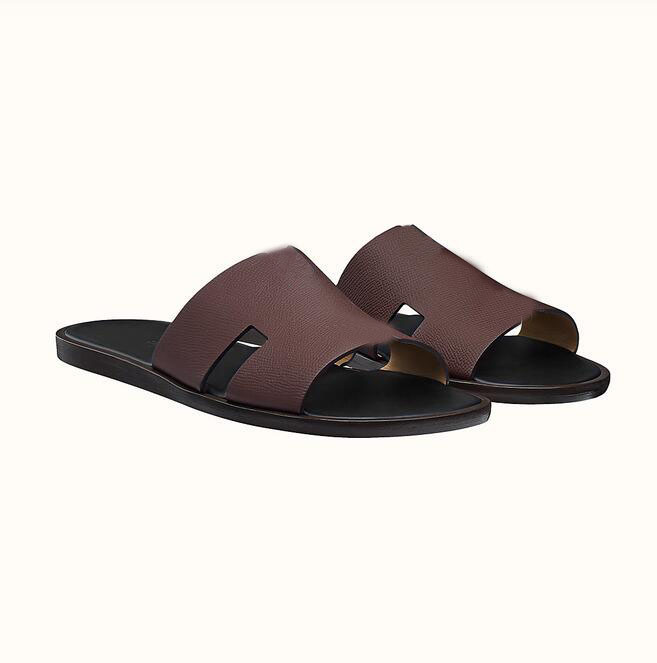 Men Slippers Designer Leather Sandals Izmir Flip Flop Oran Heritage Calfskin Sandals Summer Lazy Large Beach Casual Slides 38-46