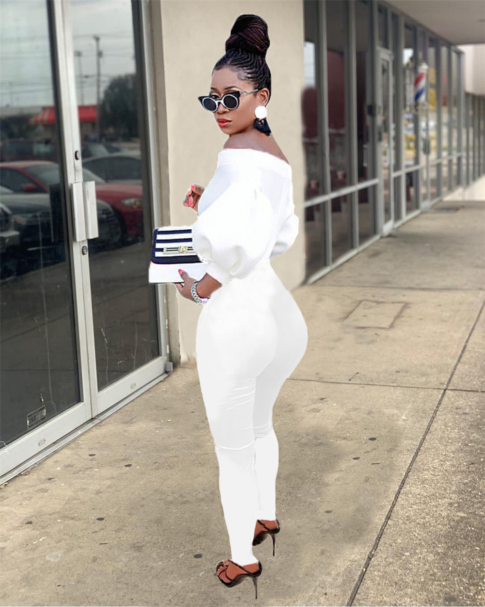 Fall Winter off shoulder Jumpsuits Women Lantern Sleeve Rompers Casual Bodycon Jumpsuits One Piece Outfits Autumn Clothes Fashion jumpers Club Overall
