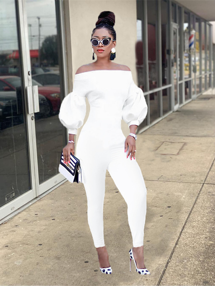 Fall Winter off shoulder Jumpsuits Women Lantern Sleeve Rompers Casual Bodycon Jumpsuits One Piece Outfits Autumn Clothes Fashion jumpers Club Overall