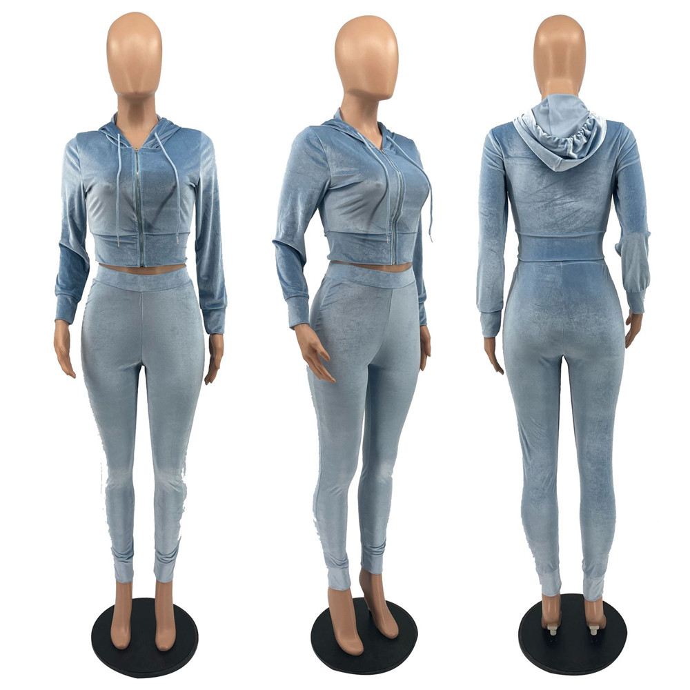 Fall Winter Velvet Tracksuits Women Two Piece Sets Autumn Clothes Sweatsuits Long Sleeve Hooded Jacket And Pants Casual Velour Sportswear Clothing 872
