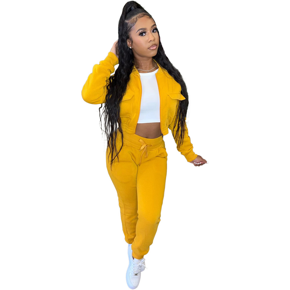Fall Winter Tracksuits Women Two Piece Sets Long Sleeve Sweatsuits Short Jacket and SweatPants 2pcs Casual Solid Sportswear Outdoor Jogger suits 8719