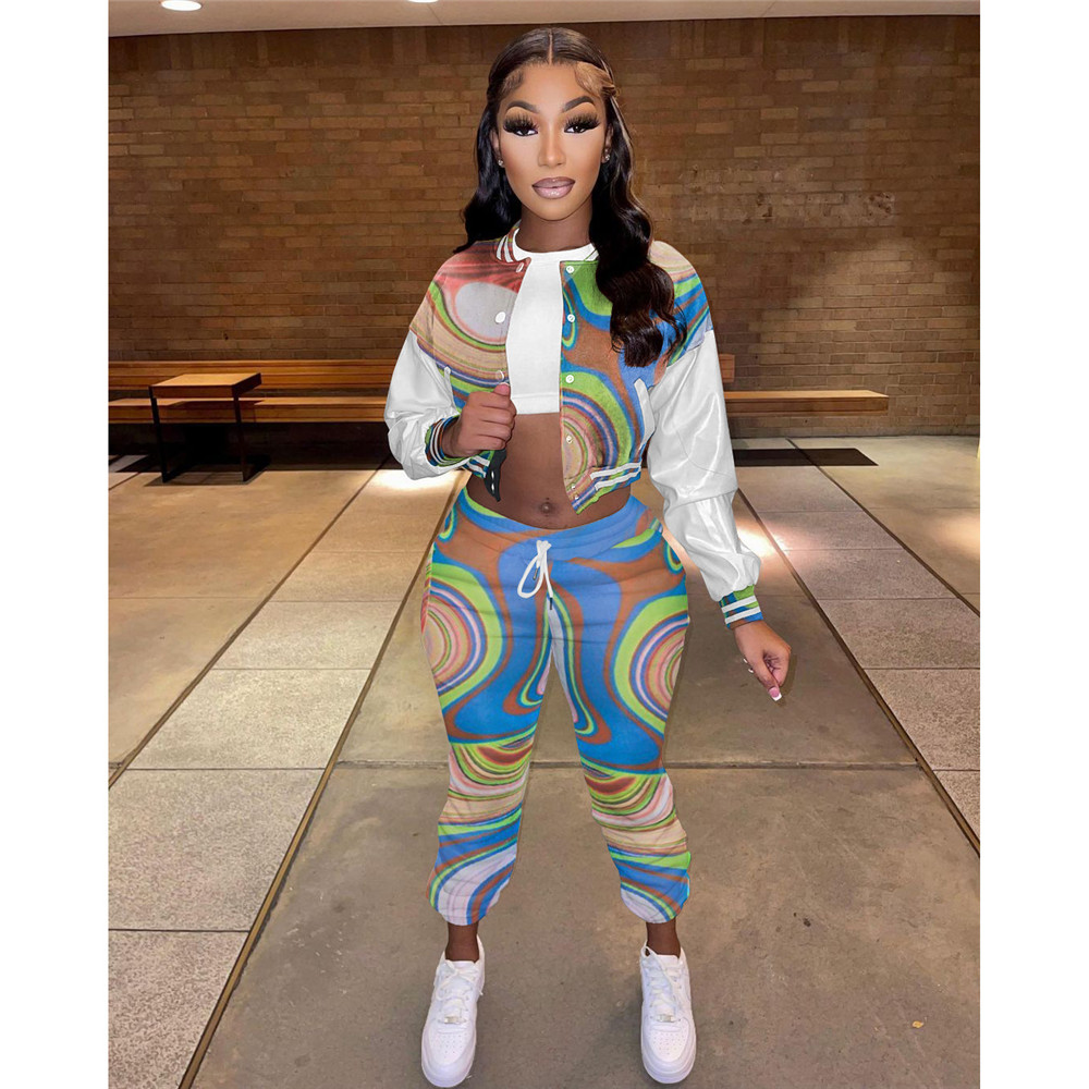 Wholesale Fleece Tracksuits Women Fall Winter Clothes Two Piece Sets Faux Leather Sleeve Jacket and Pants Casual Stretchy Print Sportswear 8754