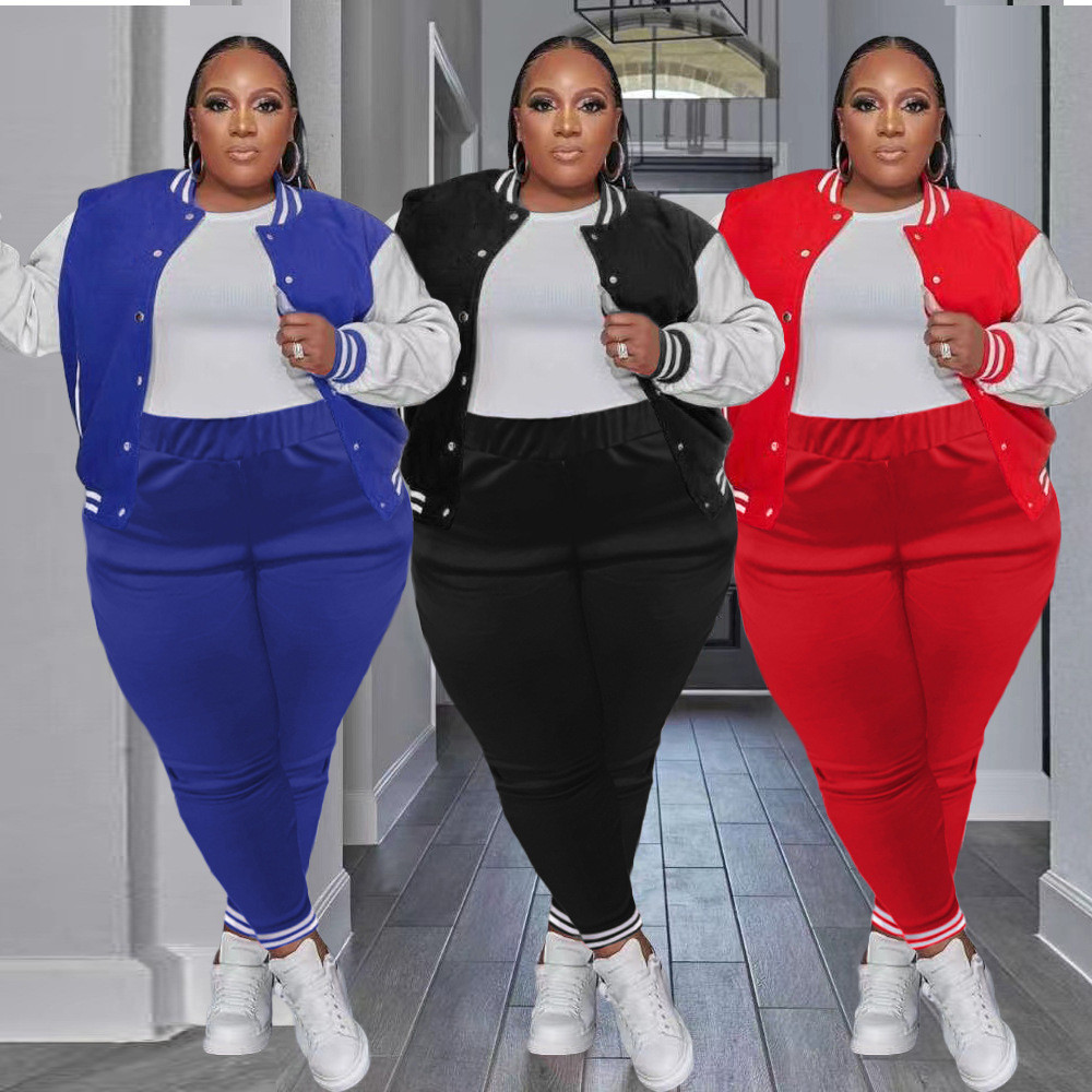 Plus size 4XL 5XL Tracksuits Women Two Piece Set Fall Winter Clothes Long Sleeve Outfits Baseball Uniform Jacket And Pants Sweatsuits Casual Sportswea