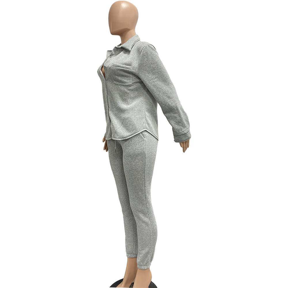 Bulk Wholesale Fleece Tracksuits Women Two Piece Sets Fall Winter Clothes Long Sleeve Shirt Coat and Pants Matching Sets Casual Sportswear 8769