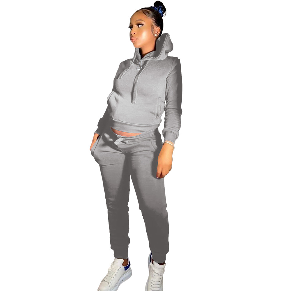 Wholesale Fleece Tracksuits Women Jogger Suits Fall Winter Clothes Hooded Hoodie Pants Two Piece Set Casual Solid Sweatsuits Black Sportswear Clothing