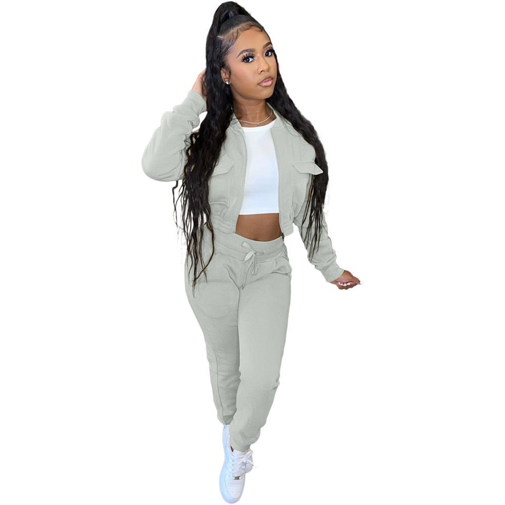 Fall Winter Tracksuits Women Two Piece Sets Long Sleeve Sweatsuits Short Jacket and SweatPants 2pcs Casual Solid Sportswear Outdoor Jogger suits 8719