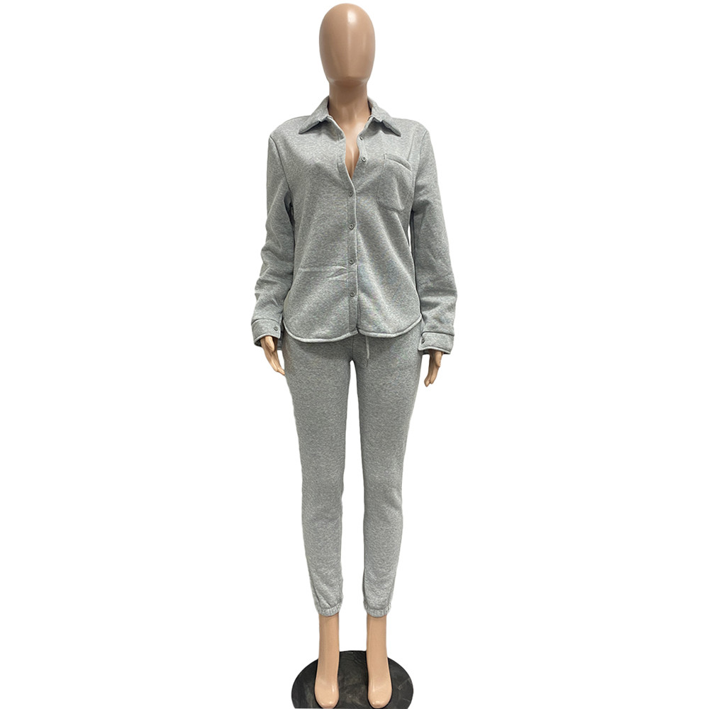 Bulk Wholesale Fleece Tracksuits Women Two Piece Sets Fall Winter Clothes Long Sleeve Shirt Coat and Pants Matching Sets Casual Sportswear 8769