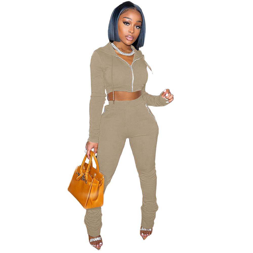 Fall Winter Fleece Tracksuits Women Two Piece Sets Long Sleeve Sweatsuits Hooded Jacket and Stacked Pants 2pcs Casual Solid Sports Suits Outdoor Jogge