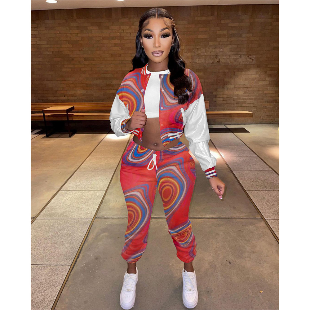 Wholesale Fleece Tracksuits Women Fall Winter Clothes Two Piece Sets Faux Leather Sleeve Jacket and Pants Casual Stretchy Print Sportswear 8754